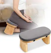 Meditation Bench, Folding Meditation Chair with Cushion, Bamboo Meditation Stool with Anti-Slip Mat, Adjustable Yoga Stool with Curved Bottom Edges, Prayer Bench
