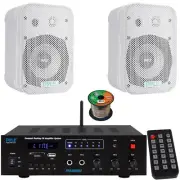 Pyle Compact Bluetooth MP3 Amplifier Receiver, 2x 5.25" Indoor/Outdoor Speakers