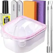 [Teenitor] Nail Soaking Bowl, Soak Off Gel Polish Dip Powder Remover, Manicure Bowl for Hand, Cuticle Remover Tools, Nail Brush, Cuticle Pusher,Cuticle Pusher Oil, Cuticle Peeler,Nail File Buffer