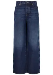 Conner Ives Stud-embellished Wide-leg Jeans - Blue - S (UK8-10 / S) S (UK8-10 / S)