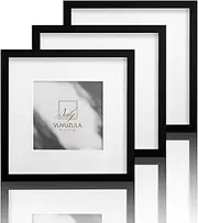 Picture Frame 20 x 20 cm Black Wood Square Set of 3 Wooden Frame Photo Frame MDF Frame with Mount 12 x 12 cm