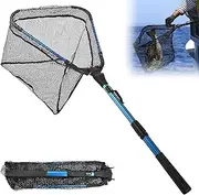 Fishing Landing Net 90 cm Telescopic Foldable Fishing Net Robust Landing Net Pond with Long Handle Fish Friendly Net Fishing Landing Net for Children and Adults Ideal for Carp Trout Pond and Outdoor