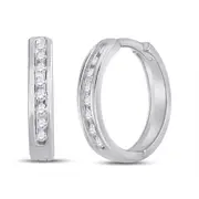 14k White Gold Round Diamond Single Row Hoop Earrings 1/4 Cttw