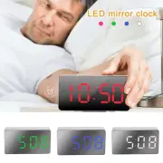 Mini LED Electric Digital Alarm Clock USB Charging Mirror Temperature Display