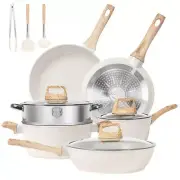 12 Piece White Nonstick Cookware Set Premium Granite Easy Clean Safe Cooking