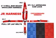 JR RACING HARNESS 5 POINT 2" SFI 16.1 PULL UP LAP BELT CAM LOCK RED CHECKERBOARD