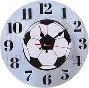Yardwe Silent Round Wall Clock Football Print for Office Classroom Kitchen Decor Non-Ticking for Quiet Environment