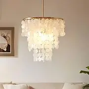 Nordic Luxury Shell Chandelier - Elegant Metal Frame Wind Chime Pendant Light for Princess Room, Bedroom & Study - Stylish E26 Indoor Ceiling Fixture & Home Decor