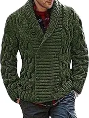 [Qolkmuiy-GJ] Mens Casual Open Front Shawl Collar Ribbed Cardigan