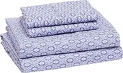 Lightweight Microfiber Bed Sheet Set Queen Blue Damask, 36 cm Deep Pockets Easy Care