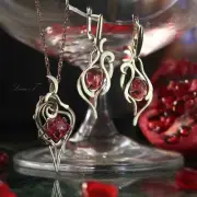 Tourmaline jewelry set silver 925. Earrings and pendant. Unique jewelry