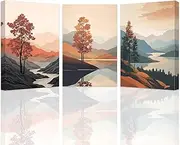 [SWQYLB] Boho Mountain Pictures 3 Piece Abstract Mountain Landscape Wall Art Minimalist Tree Canvas Poster Prints Terracotta Boho Wall Decor Framed (16"x24"x3 Pieces)