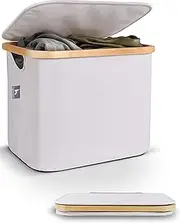 [HENNEZ] 40L Storage Basket with Lid For IKEA Kallax - Lidded Fabric Storage Box - Collapsible Laundry Baskets with Handles Box Bamboo Canvas Storage Box Beige Fabric Small Storage Baskets Laundry Shelf