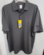 Callaway Opti-Dri Golf Shirt Men's Large Black Gray Pin Stripes UPF 30 With Tags