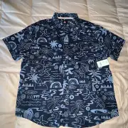 Quicksilver Men's XX LARGE BUTTON DOWN BLUE SHORT SLEEVE SUMMER BEACH PRINT NWT