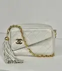 Chanel Lambskin Quilted Tassel Camera Case Bag in White
