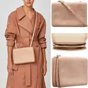 OROTON Crossbody Bag Byron Pebble Leather Silver Hardware Biscuit NWT Dustbag