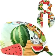 [CWAGFEQZ] Scrub Caps Women,Scrub Hats Suitable for Women,Funny Animal Eating Watermelon Party