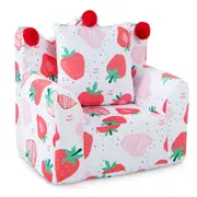 Giantex Kids Sofa Chair Strawberry Toddler Couch w/Extra Pillow & Velvet Cover Upholstered Kids Armchair Bedroom