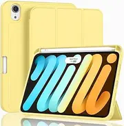 ZryXal for iPad mini 7 Case A17 Pro 2024/iPad Mini 6 Case 2021 8.3 Inch with Pencil Holder, iPad mini 7th/6th Generation Case with Soft TPU Back and Auto Sleep/Wake, Yellow