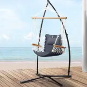 Gardeon Hammock Chair with Steel Stand Armrest Grey