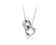 Zircon double-heart short clavicle chain with female double-ring Necklace - WHITE GOLD