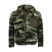 Men's Soft Fluffy Camouflage Teddy Fur Zip-Up Hooded Jacket Hoodie Sherpa Fleece Coat