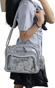 Cute Cat Ita Bag Backpack for Women Teens – Y2K Aesthetic Kawaii Transparent Pin Display Crossbody, PU Leather Shoulder Bag with Bag Adjustable Shoulder Strap for Travel Campus Daily Use