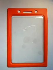 1 Orange ID Badge Holder Protector Vertical Clear Window with Color Vinyl Border