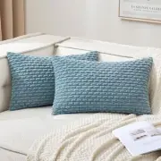 Throw Pillow Covers Soft Corduroy Decorative 20" x 12" (Pack of 2) Blue Grey