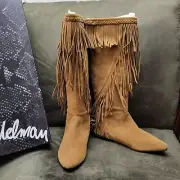 NEW Sam Edelman Moccasin Fringe Suede Leather Boots / Brown or Chestnut