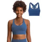 Nevenka High Support Sports Bras Breathable Strappy Crisscross Back Tops-Blue