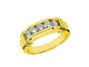 Natural 0.75Ct Round 5Stone Mens Wedding Band Ring 18K Yellow Gold G SI1 Channel