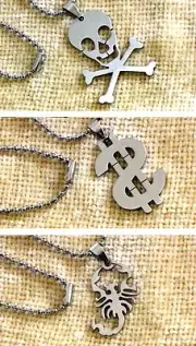 Men's Stainless Steel Scorpion Dollar Sign Skull & Crossbones Necklace Pendant
