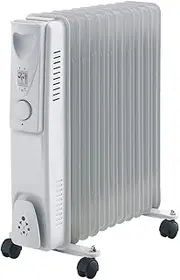 LENOXX 11-Fin 2400watt Oil Column Heater with Castor Wheels - 3 Heat Settings, Adjustable Thermostat, Portable - Electric Oil Filled Radiator with Overheating Protection & Safety Features - White