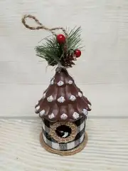 New! Plaid Barn Birdhouse Christmas Ornament Decor Farmhouse Country Rustic