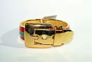 VINTAGE CINER RARE ENAMEL GOLD TONE BANGLE BUCKLE BRACELET RED GREEN STRIPED TAG