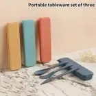 3Pcs Wheat Straw Dinnerware Set Travel Portable Tableware Knife Fork Spoon S _ga