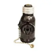 New Light Bulb Switch Socket Pull Chain Dual Rece -- Ivory Or Black