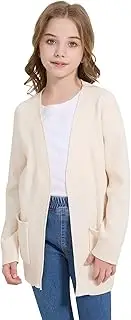 [WULFUL] Girls Long Sleeve Cardigan Kids Casual Open Front Oversized Sweater with Pockets
