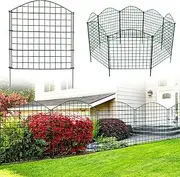 [Thealyn] Metal Garden Fence 5 Panels 12.1ft (L) x 28in (H) Decorative Garden Fencing Border No Dig Fence Rustproof Fence Animal Barrier Fence for Flower Bed,Dogs,Yard,Patio, (Green)