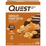 Quest Protein Bar Gluten Free Low Carb Chocolate Peanut Butter, 20g Protein 4 Ct