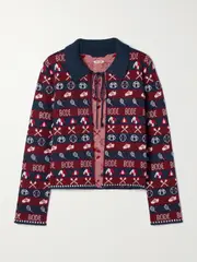 [BODE] BODE - Jacquard-knit Alpaca Cardigan - Burgundy - x large x large Burgundy