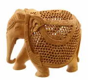 Statue Elephant Dentelle de Bois Sculpture Indian Oeuvre One 3952
