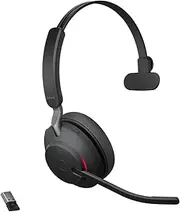 Jabra Evolve2 65 Wireless PC Headset - Noise Cancelling UC Certified Mono Headphones with Long-Lasting Battery - USB-A Bluetooth Adapter - Black