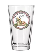 Christmas - Y'all - 16oz Pint Beer Glass Pub Barware Seltzer Cocktail Tea