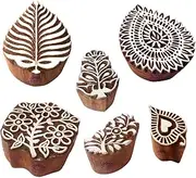 Royal Kraft Textile Print Blocks Elegant Floral Leaf Pattern Wooden Stamps (Set of 6)