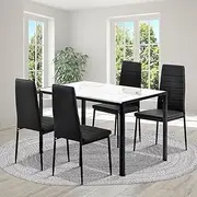 Luxsuite Dining Table Set Marble Tabletop Rectangular 120cm Modern Sintered Stone Glossy Marble Effect Top Dinner Tables 4 Seater with Tapered Metal Legs Dining Room Home Lounge Kitchen White