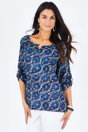 Ikat Cotton Print Peasant Top--CLA-35200