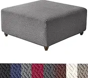 HFCNMY Ottoman Cover Square,Stretch Knitted Jacquard Square Ottoman Cover Thick Ottoman Slipcover Square Washable Storage Ottoman Cover Foot Stool Cover with Elastic Bottom Dark Gray Large